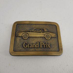 Vintage 70s Pontiac Grand‎ Prix Brass Belt Buckle 4" GMC Chevy General Motors